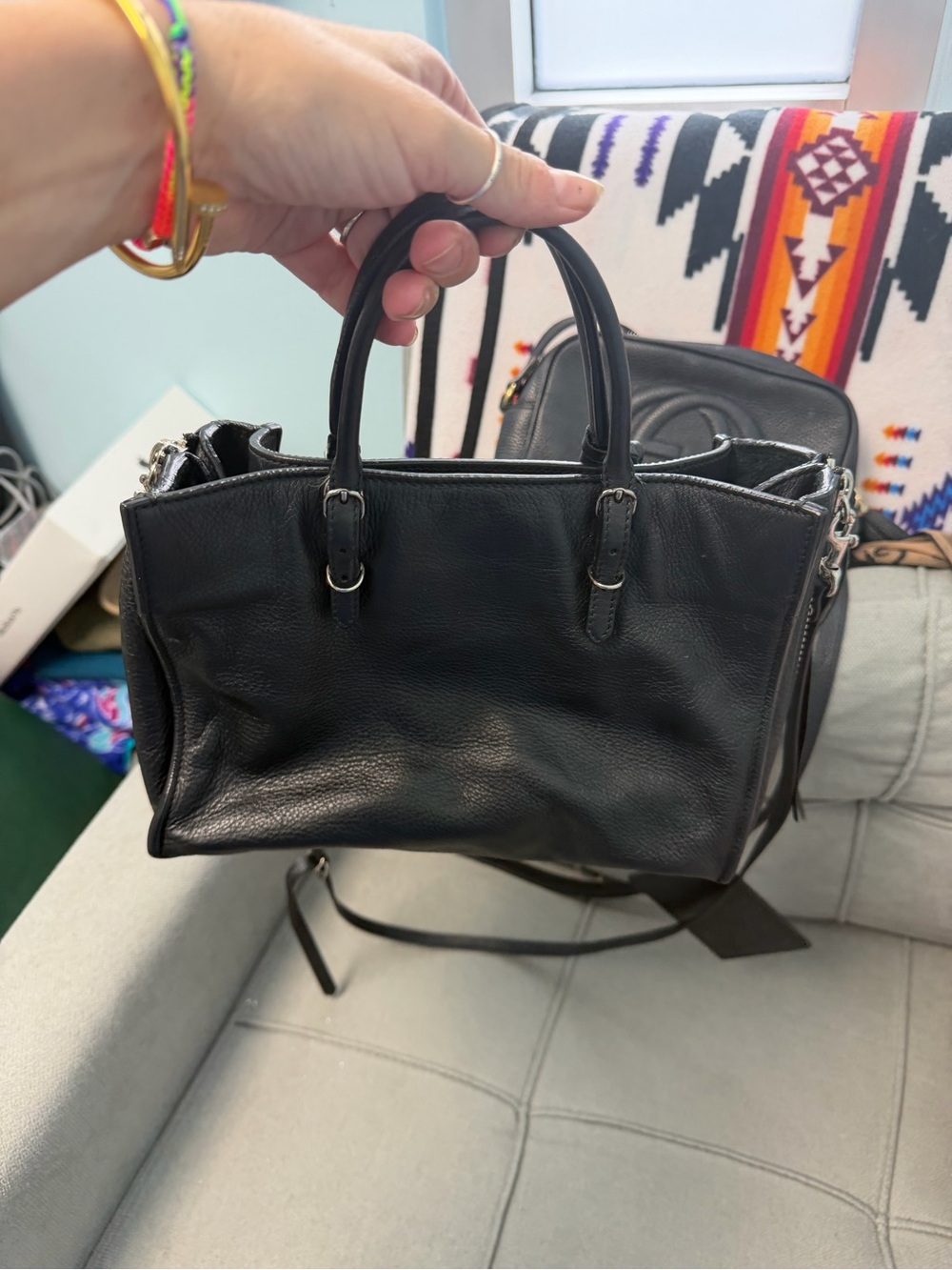Balenciaga Black Leather Double-Handle Shoulder Bag